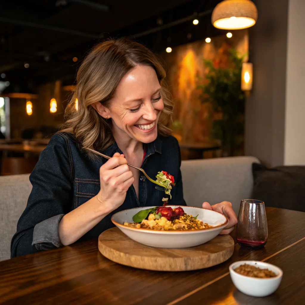 Photo of Julie Smith enjoying a dish