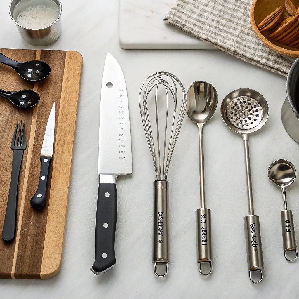 Various kitchen tools arranged neatly