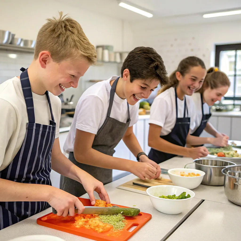 Teens enjoying cooking class