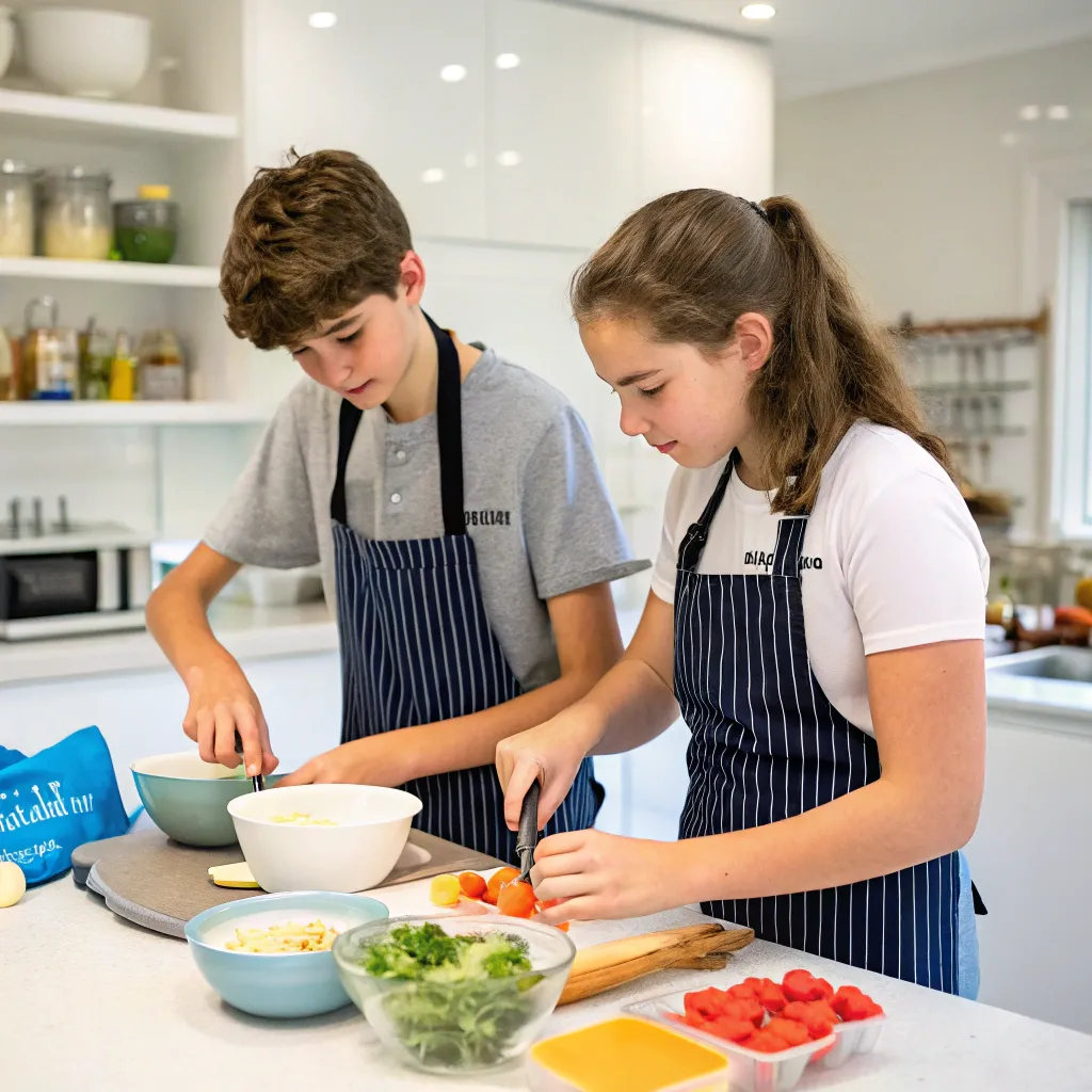 Teens cooking in a kitchen